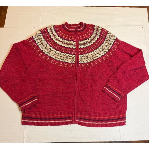 Heirloom Collectible women’s Red Nordic Knit Cardigan Sweater XL Cotton Ramie - Picture 1 of 10